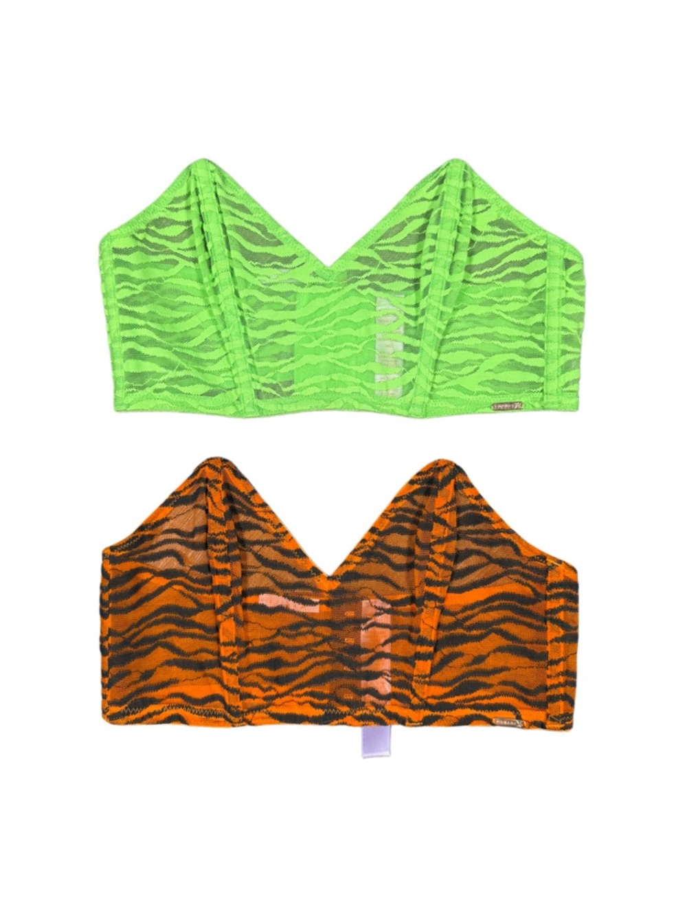 Savage x Fenty Set of Two Neon Green & Orange Tiger Mesh Bandeau Tops